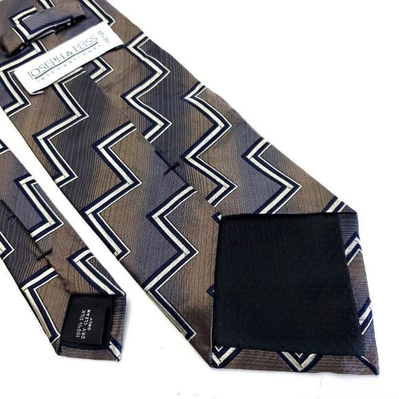 Joseph & Feiss Brown Gray Woven Wide Abstract Silk Tie - Picture 5 of 6